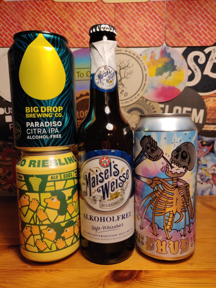 Big Drop Brewing – Paradiso Citra IPA, Mikkeller – Limbo Riesling, Maisel’s Weisse – Alkoholfrei Hefe-Weissbier, Mash Gang – Chug
